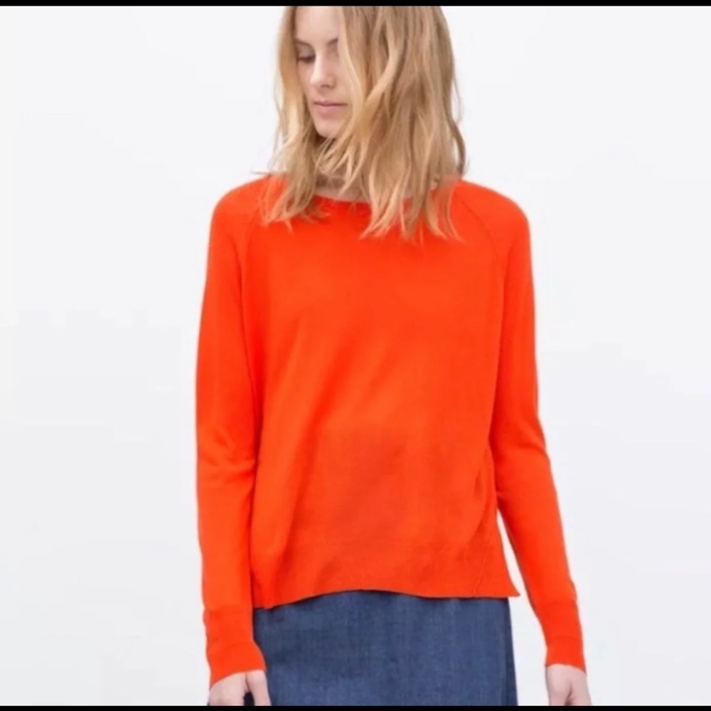 Zara Orange Lightweight Long Sleeved Sweater | S